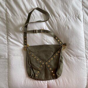 Hammitt Olive Green Leather Crossbody with Gold Studs